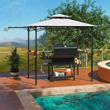 11 x 5 FT Grill Gazebo with Side Awning and Double-Tiered Top-Gray