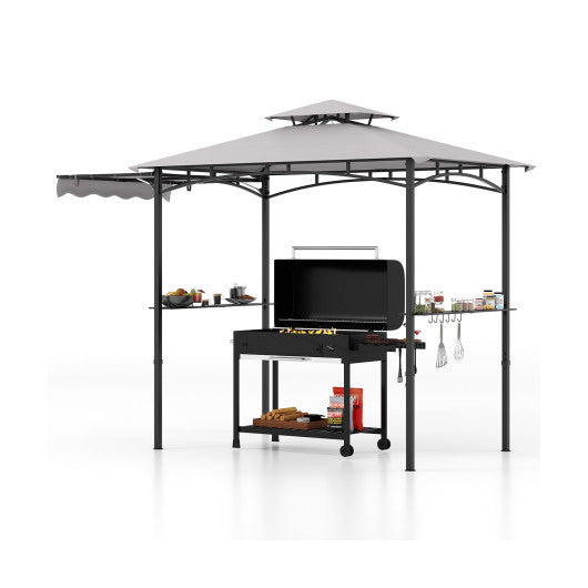 11 x 5 FT Grill Gazebo with Side Awning and Double-Tiered Top-Gray