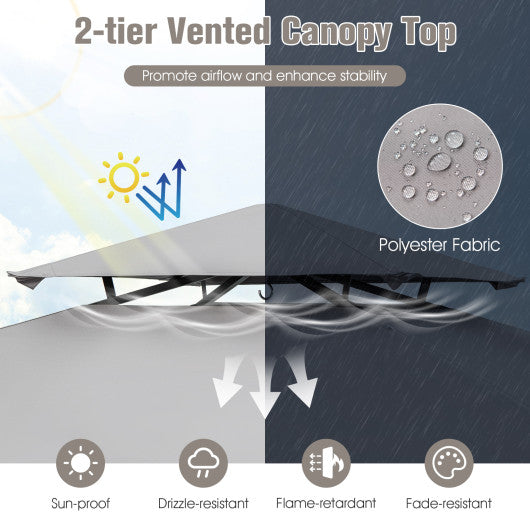 11 x 5 FT Grill Gazebo with Side Awning and Double-Tiered Top-Gray