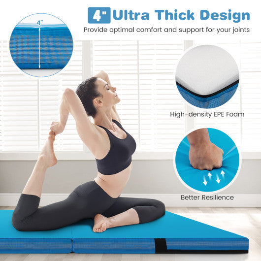 4ft x 4ft x 4in Bi-Folding Gymnastic Tumbling Mat with Handles and Cover-Blue