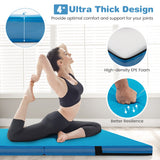 4ft x 4ft x 4in Bi-Folding Gymnastic Tumbling Mat with Handles and Cover-Blue