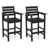 Patio HDPE Adirondack Bar Chairs Set of 2 with Wide Armrests-Black