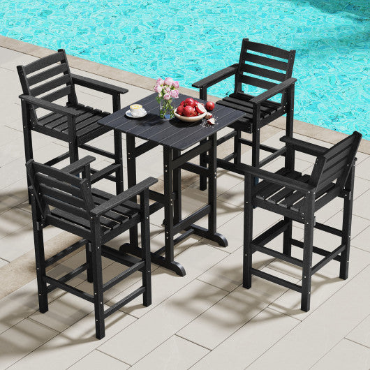 Patio HDPE Adirondack Bar Chairs Set of 2 with Wide Armrests-Black