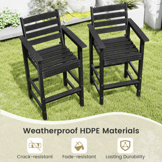 Patio HDPE Adirondack Bar Chairs Set of 2 with Wide Armrests-Black