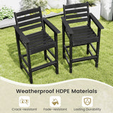 Patio HDPE Adirondack Bar Chairs Set of 2 with Wide Armrests-Black