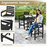 Patio HDPE Adirondack Bar Chairs Set of 2 with Wide Armrests-Black