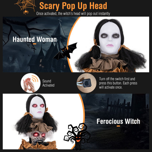 Halloween Animatronic Haunted Woman with Pop Up Head and Control Button