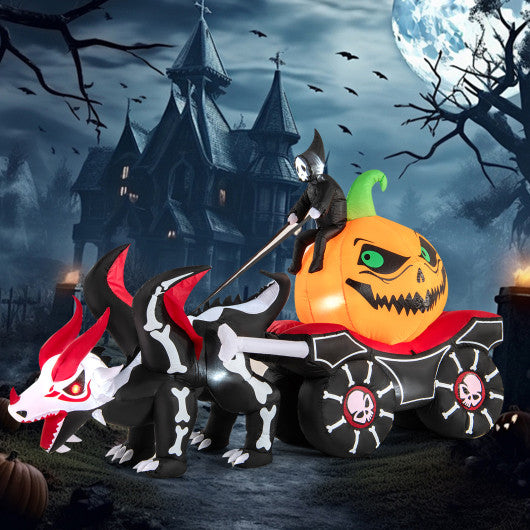 Halloween Inflatable LED Lighted Carriage with Pumpkin and Skeleton Dragon