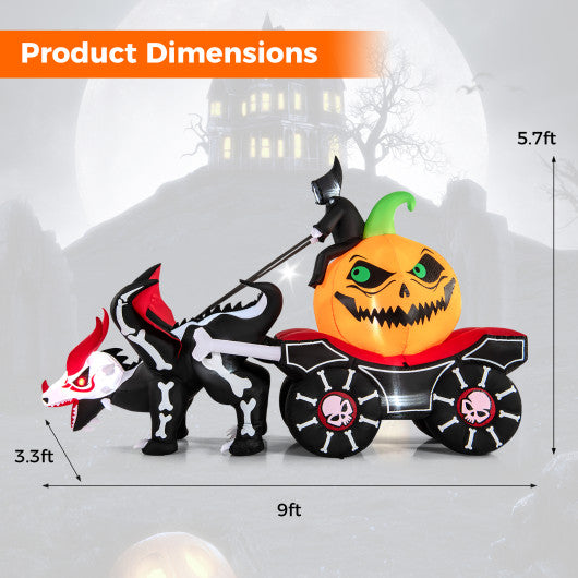 Halloween Inflatable LED Lighted Carriage with Pumpkin and Skeleton Dragon