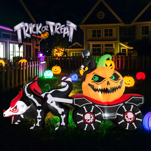 Halloween Inflatable LED Lighted Carriage with Pumpkin and Skeleton Dragon