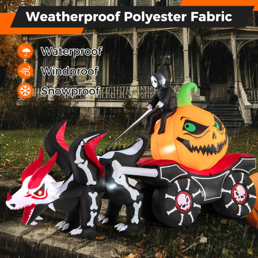 Halloween Inflatable LED Lighted Carriage with Pumpkin and Skeleton Dragon