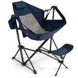 Hammock Camping Chair with Retractable Footrest and Carrying Bag-Navy