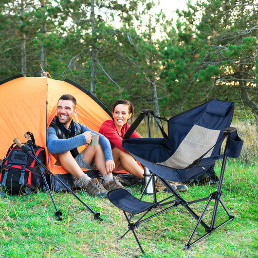 Hammock Camping Chair with Retractable Footrest and Carrying Bag-Navy