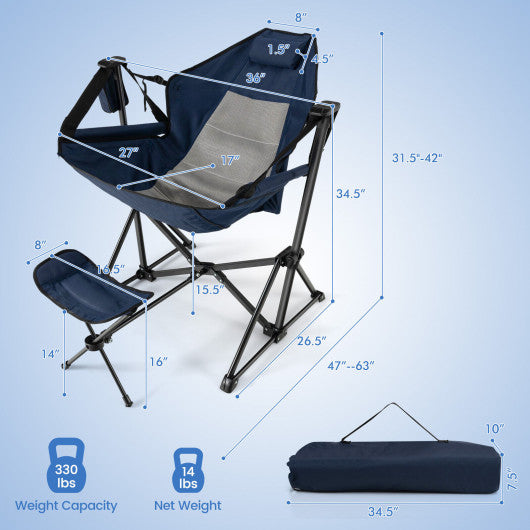 Hammock Camping Chair with Retractable Footrest and Carrying Bag-Navy