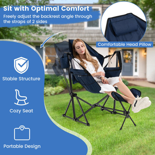 Hammock Camping Chair with Retractable Footrest and Carrying Bag-Navy