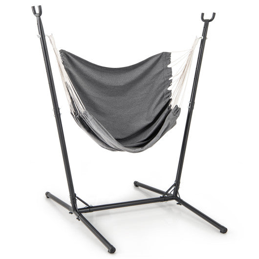 Hammock Chair with Stand 6-Position Adjustable Height and Side Pocket-Gray