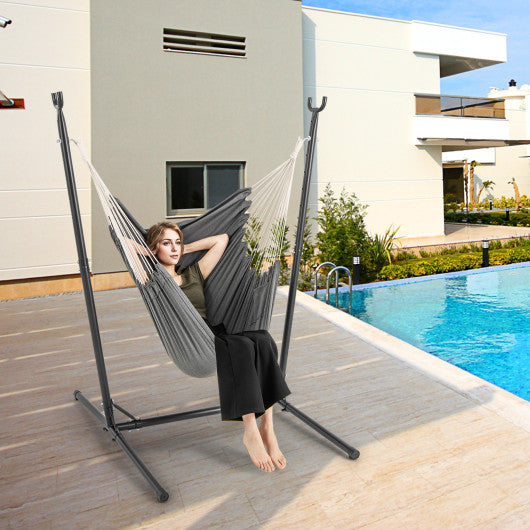 Hammock Chair with Stand 6-Position Adjustable Height and Side Pocket-Gray