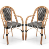 Hand-Woven PE Wicker Outdoor French Bistro Chairs Set of 2-Black