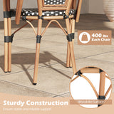 Hand-Woven PE Wicker Outdoor French Bistro Chairs Set of 2-Black