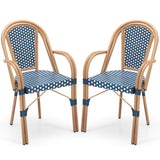 Hand-Woven PE Wicker Outdoor French Bistro Chairs Set of 2-Blue