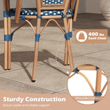 Hand-Woven PE Wicker Outdoor French Bistro Chairs Set of 2-Blue