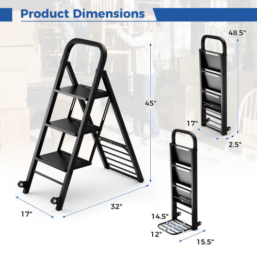 2 in 1 Hand Truck and Ladder Combo with Rubber Wheels and Handle