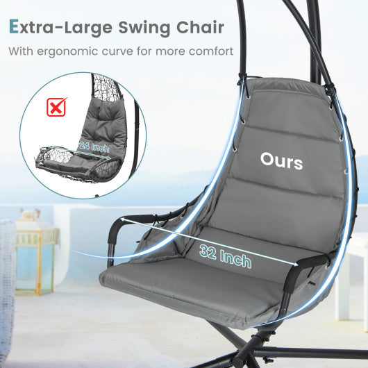 Hanging Chair with Stand and Extra Large Padded Seat-Gray