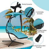 Hanging Curved Steel Swing Chaise Lounger with Removable Canopy-Turquoise