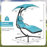 Hanging Curved Steel Swing Chaise Lounger with Removable Canopy-Turquoise