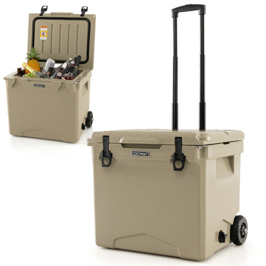 42 Quart Hard Cooler with Wheels and Handle-Tan