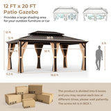 12' x 20' Double-Roof Hardtop Gazebo with Galvanized Steel Roof-Coffee