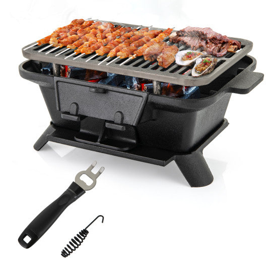 100% Cast Iron Hibachi Grill with Grill Grate Lifter