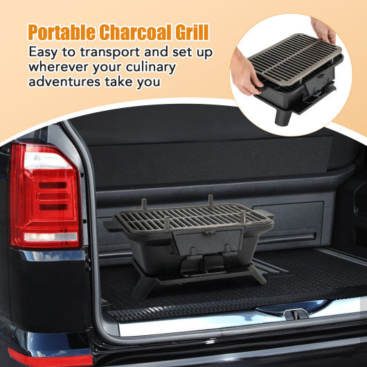 100% Cast Iron Hibachi Grill with Grill Grate Lifter