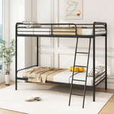 Heavy Duty Metal Bunk Bed with Ladder and Safety Guardrails-Black