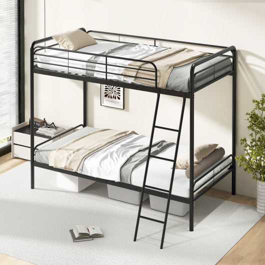 Heavy Duty Metal Bunk Bed with Ladder and Safety Guardrails-Black