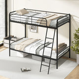 Heavy Duty Metal Bunk Bed with Ladder and Safety Guardrails-Black