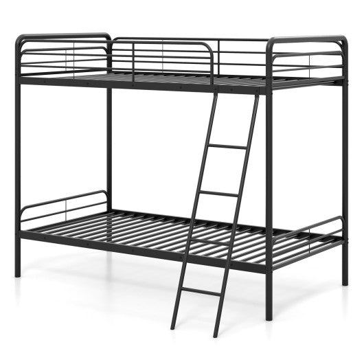Heavy Duty Metal Bunk Bed with Ladder and Safety Guardrails-Black