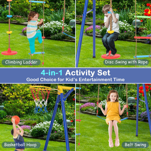 4-in-1 660 lbs Heavy Duty Swing Set for Kids Aged 3-9 Years Old-Yellow