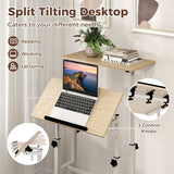 Height-adjustable Mobile Standing Desk with Split Top and Adjustable Angle-Natural