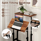 Height-adjustable Mobile Standing Desk with Split Top and Adjustable Angle-Walnut