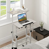 Mobile Standing Desk Height-Adjustable Laptop Cart with Split Top and Hanging Hooks-White
