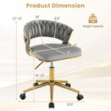 360° Height Adjustable Swivel Upholstered Desk Computer Chair with Hand-woven Back-Gray