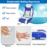 High Back Folding Boat Seat with Blue White Sponge Cushion and Flexible Hinges-Blue
