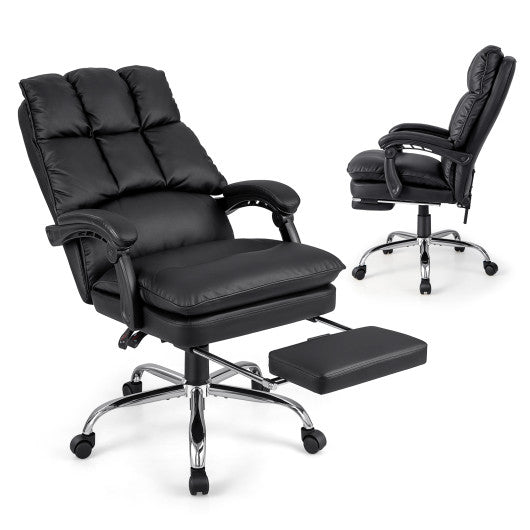 Ergonomic Adjustable Swivel Office Chair with Retractable Footrest-Black