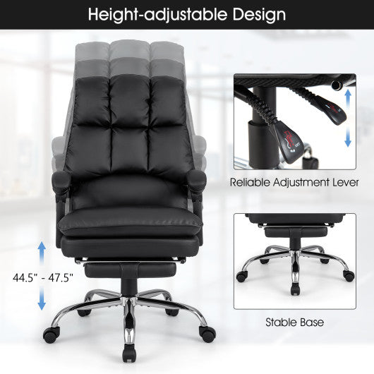 Ergonomic Adjustable Swivel Office Chair with Retractable Footrest-Black