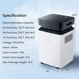70/90 Pint 4500/6000 Sq. Ft Dehumidifier with Continuous and Auto Mode-90 Pints