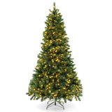 6/7/8 Feet Hinged Christmas Tree with PVC Branch Tips Warm White LED Lights-7 ft
