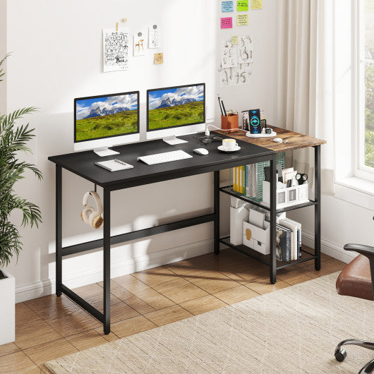 59 Inch Home Office Computer Desk with Removable Storage Shelves-Black