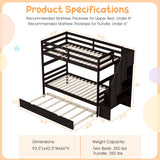 Home Wood Bunk Bed with Guard Rail and 4-step Storage Stairs No Box Spring Needed-Brown