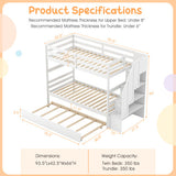 Home Wood Bunk Bed with Guard Rail and 4-step Storage Stairs No Box Spring Needed-White